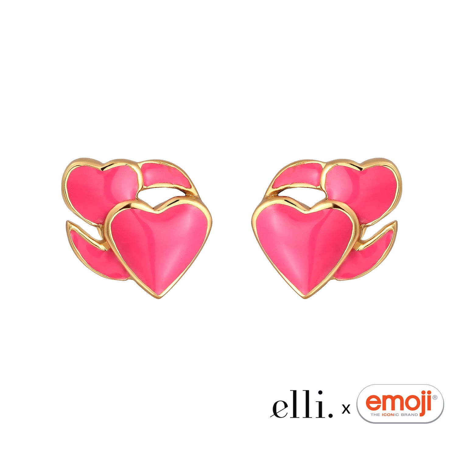 Gold - Elli | Ohrstecker Herzen Emoji | Emaille (Pink) | 925 Sterling Silber vergoldet