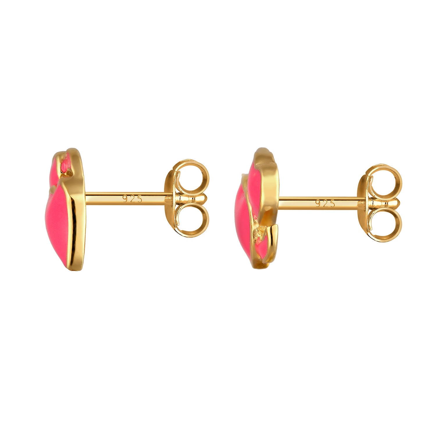 Gold - Elli | Ohrstecker Herzen Emoji | Emaille (Pink) | 925 Sterling Silber vergoldet