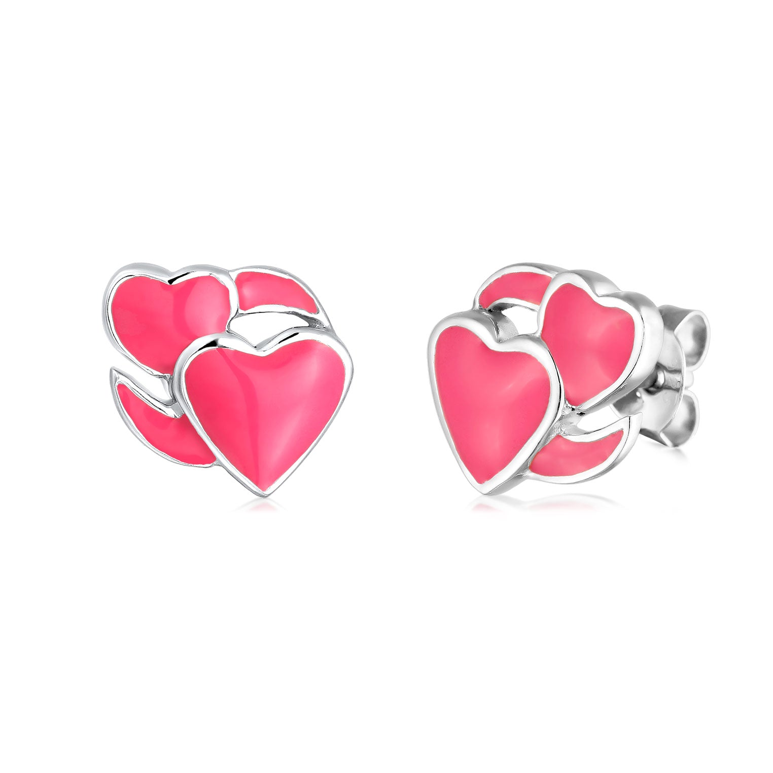 Silber - Elli | Ohrstecker Herzen | Emaille (Pink) | 925 Sterling Silber