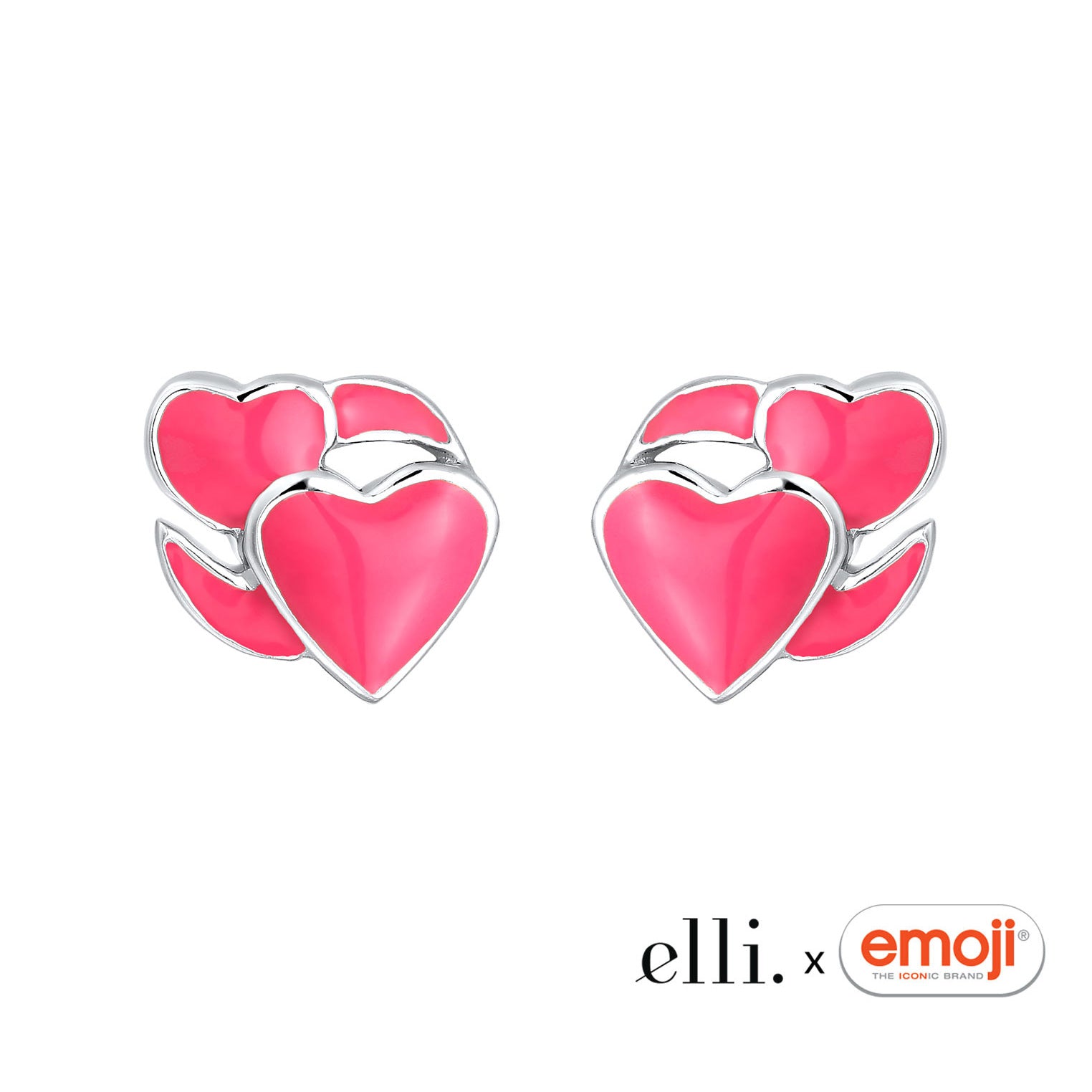 Silber - Elli | Ohrstecker Herzen Emoji | Emaille (Pink) | 925 Sterling Silber