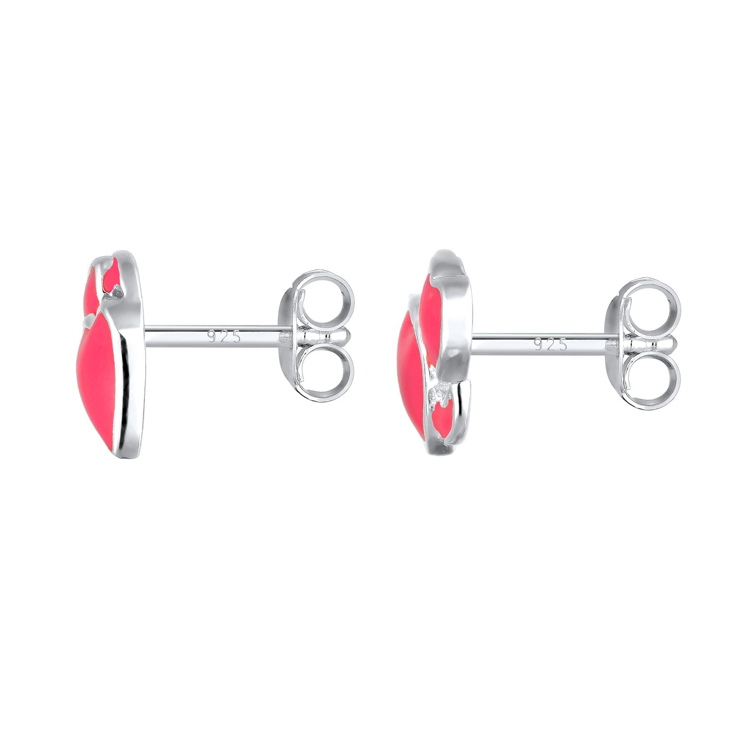 Silber - Elli | Ohrstecker Herzen Emoji | Emaille (Pink) | 925 Sterling Silber