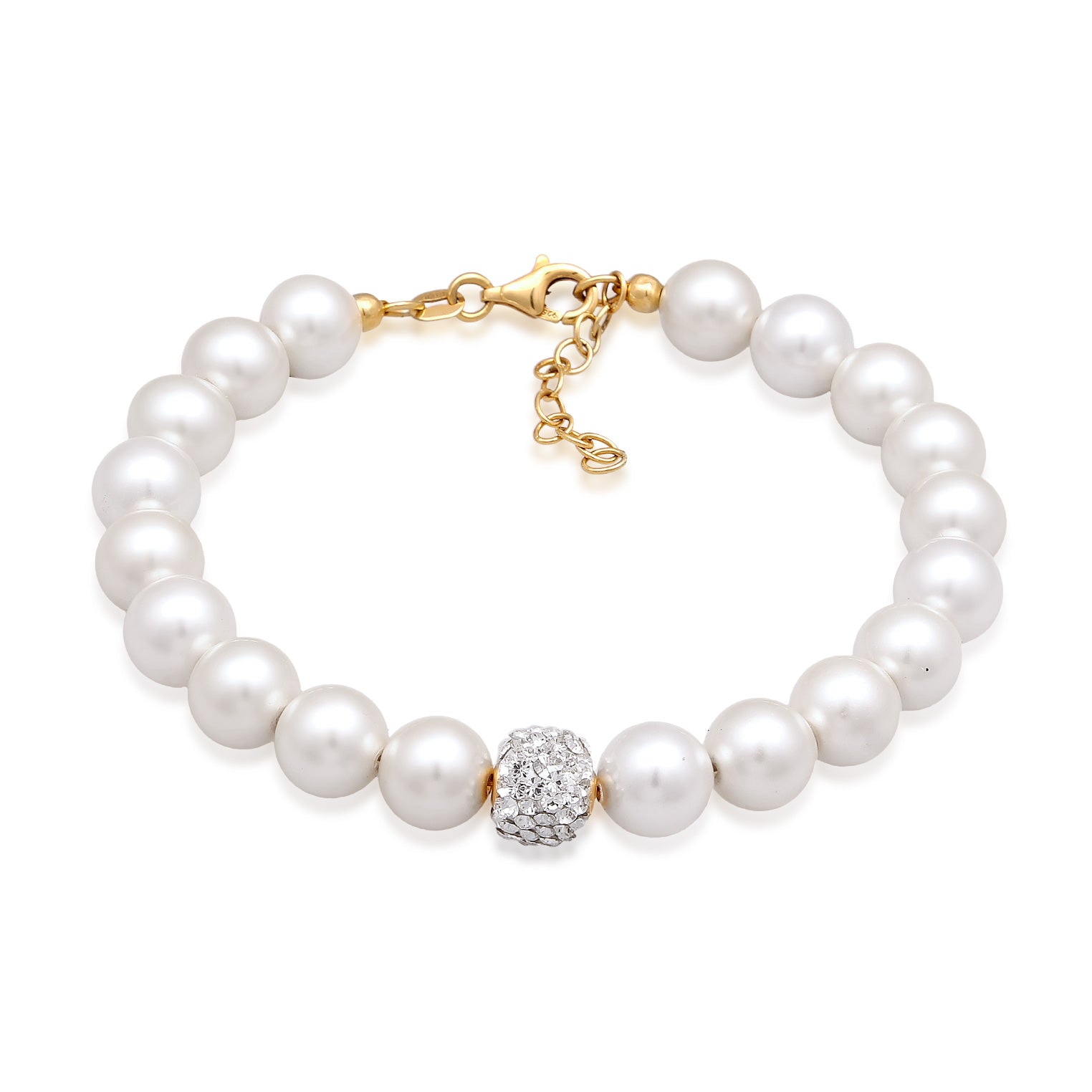 Gold - Elli | Perlen-Armband Kugel | Mit Kristallen von Swarovski® (Weiß) | 925 Sterling Silber vergoldet
