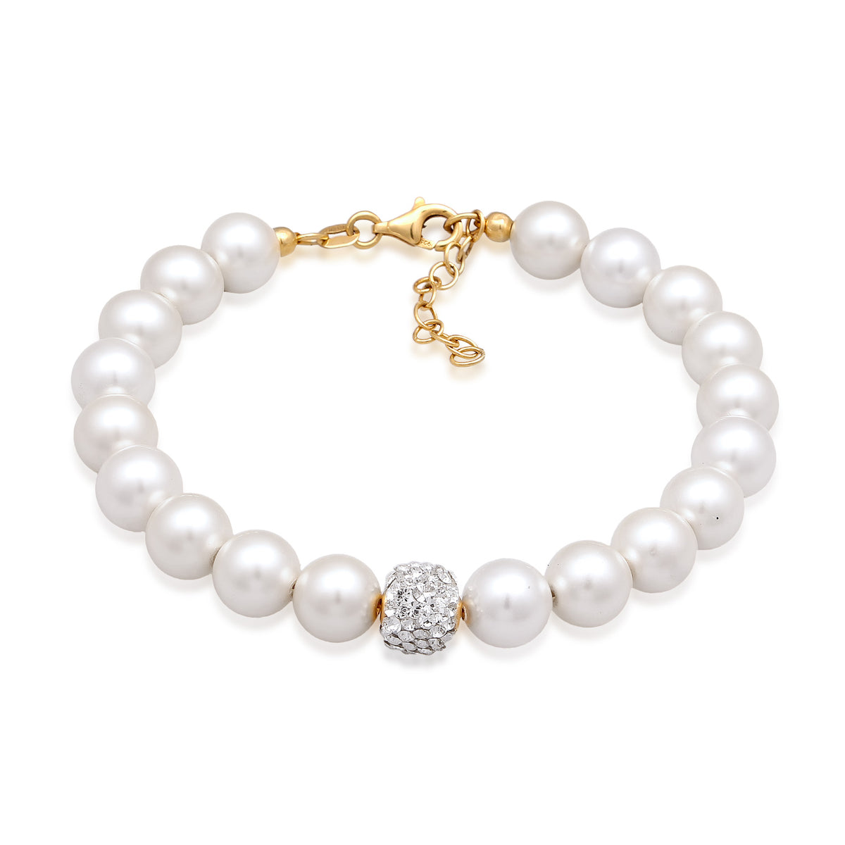Gold - Elli | Perlen-Armband Kugel | Mit Kristallen von Swarovski® (Weiß) | 925 Sterling Silber vergoldet