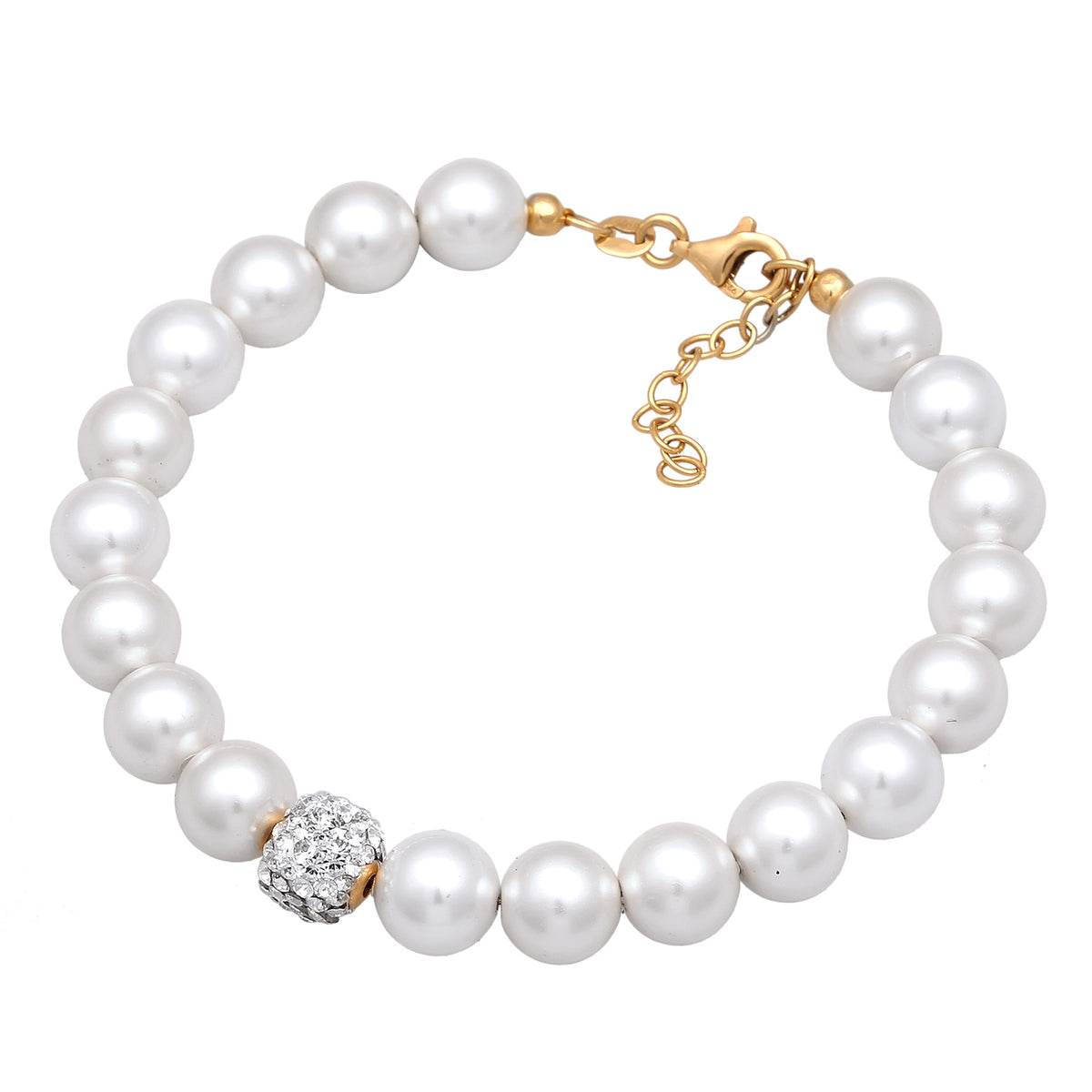 Gold - Elli | Perlen-Armband Kugel | Mit Kristallen von Swarovski® (Weiß) | 925 Sterling Silber vergoldet