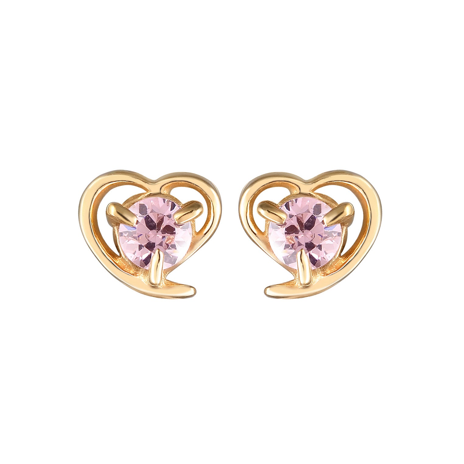 Pink - Elli PREMIUM | Ohrstecker Herz | Zirkonia (Rosa) | 585 Gelbgold