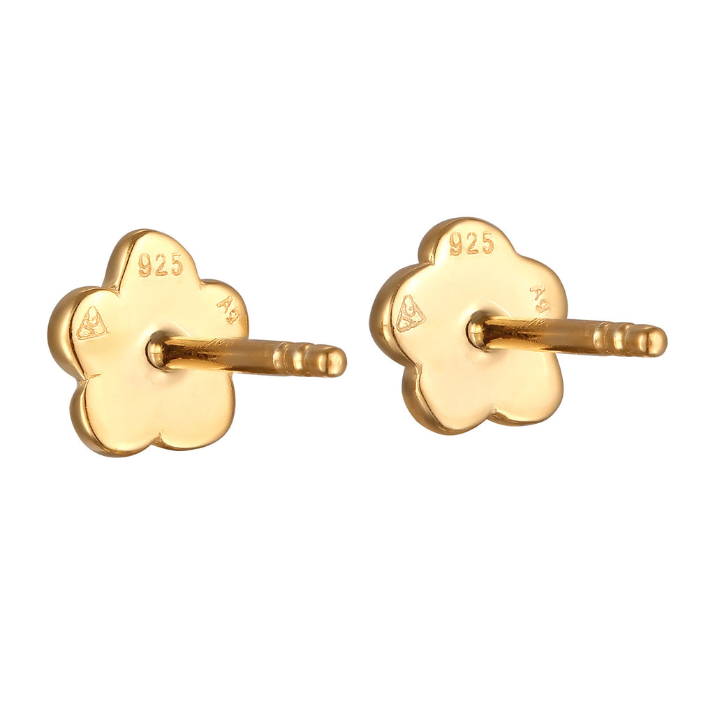 Gold - Elli | Ohrstecker Blume |  Synthetischer Rubin  | 925 Sterling Silber vergoldet