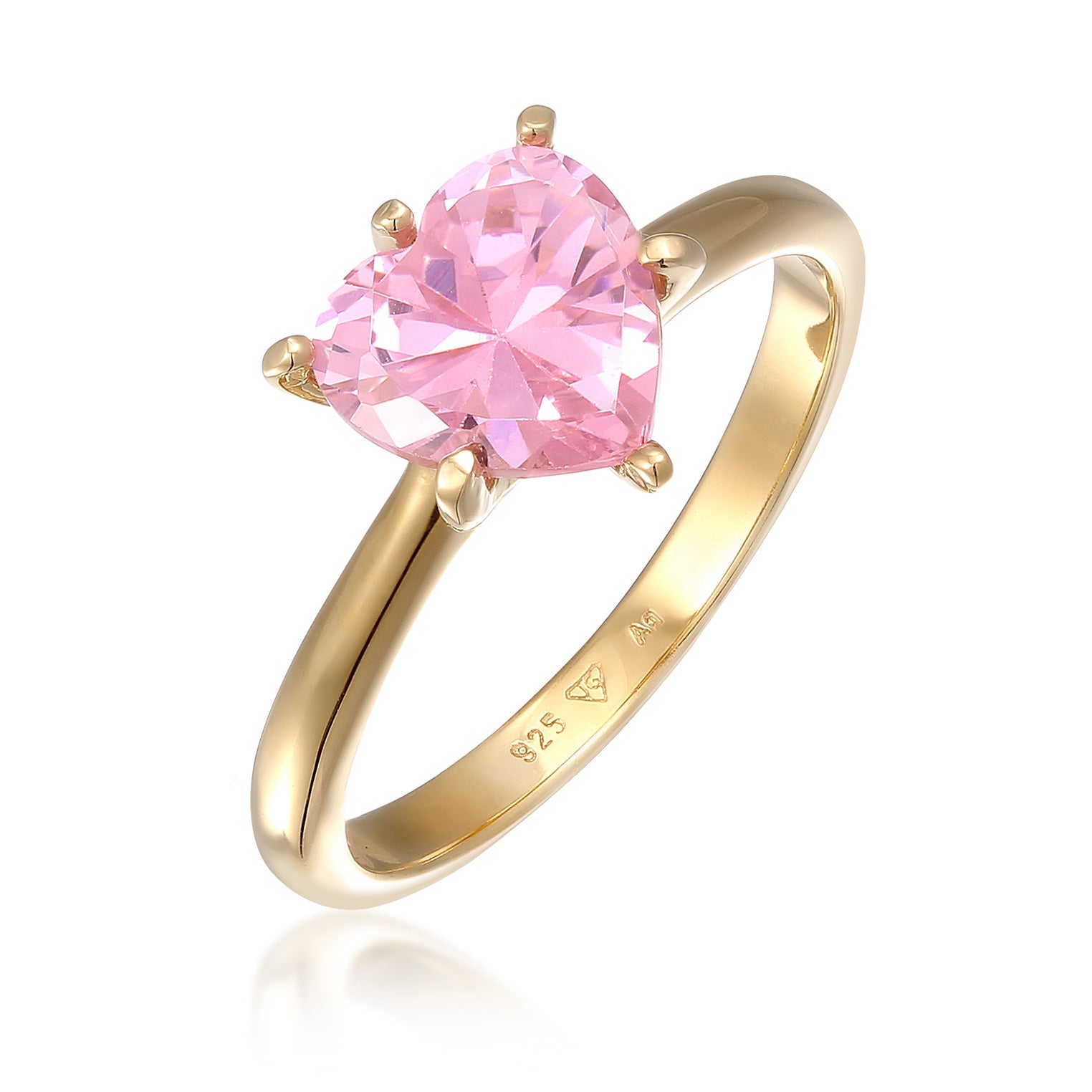 Rosa - Elli | Ring Herz | Zirkonia (Pink) | 925 Sterling Silber vergoldet