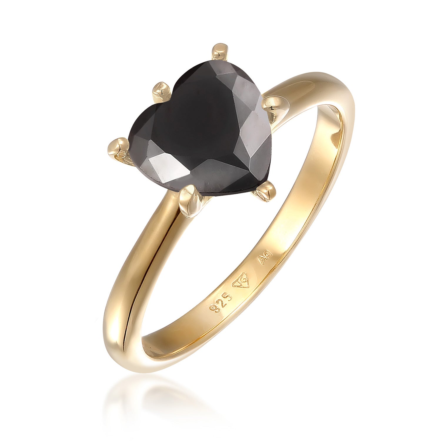 Gold - Elli | Ring Herz | Zirkonia (Schwarz) | 925 Sterling Silber vergoldet