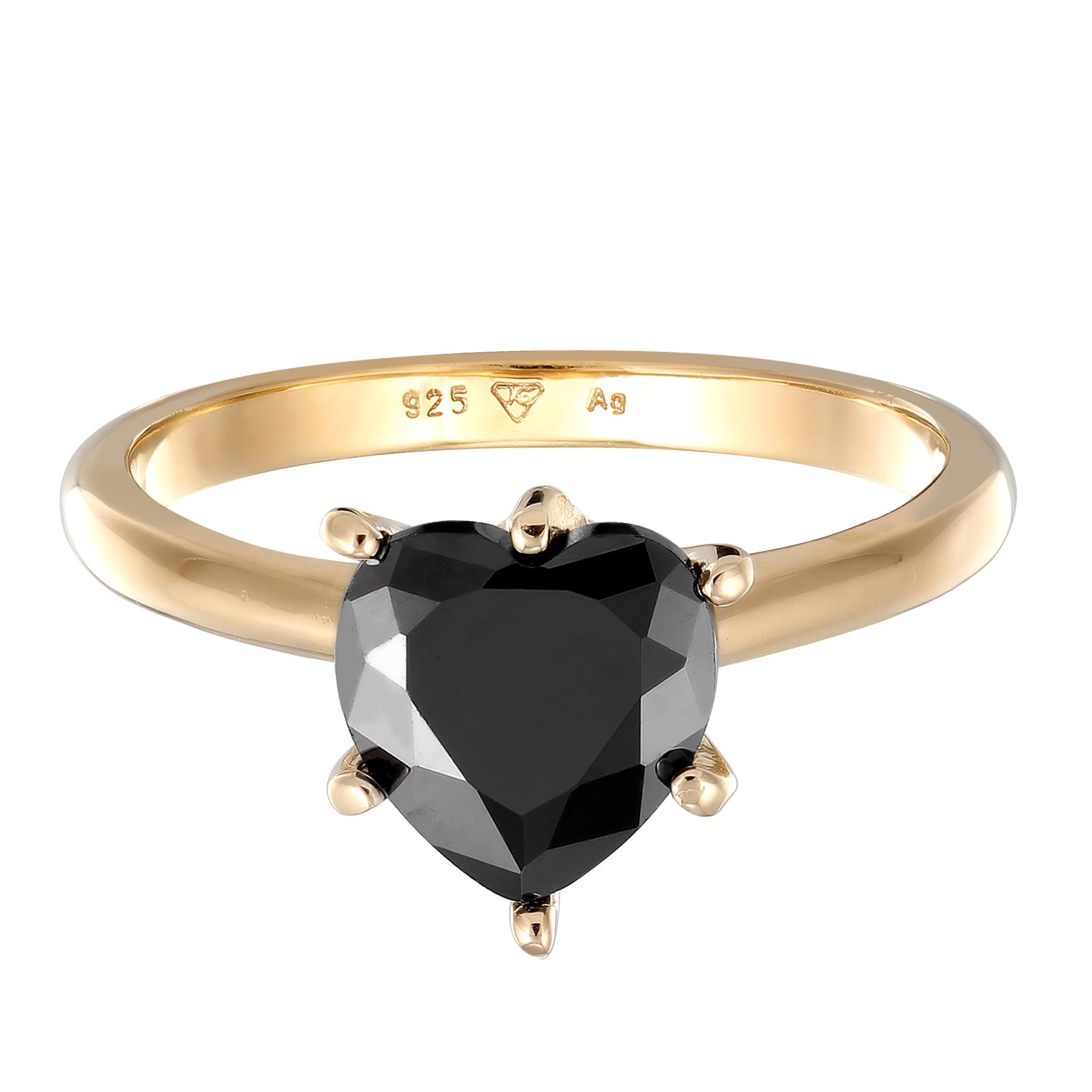 Gold - Elli | Ring Herz | Zirkonia (Schwarz) | 925 Sterling Silber vergoldet