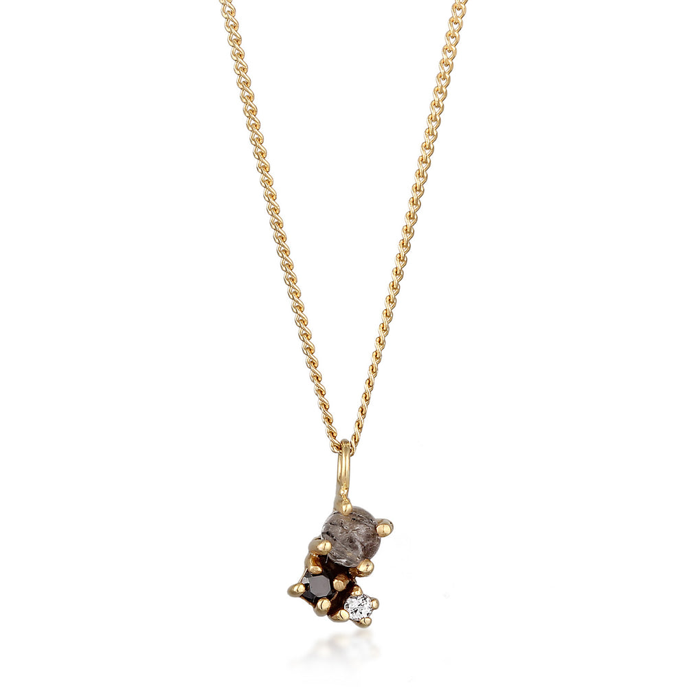 Necklace Pendant | Quartz &amp; Topaz &amp; Diamond (Black, 0.006 ct)