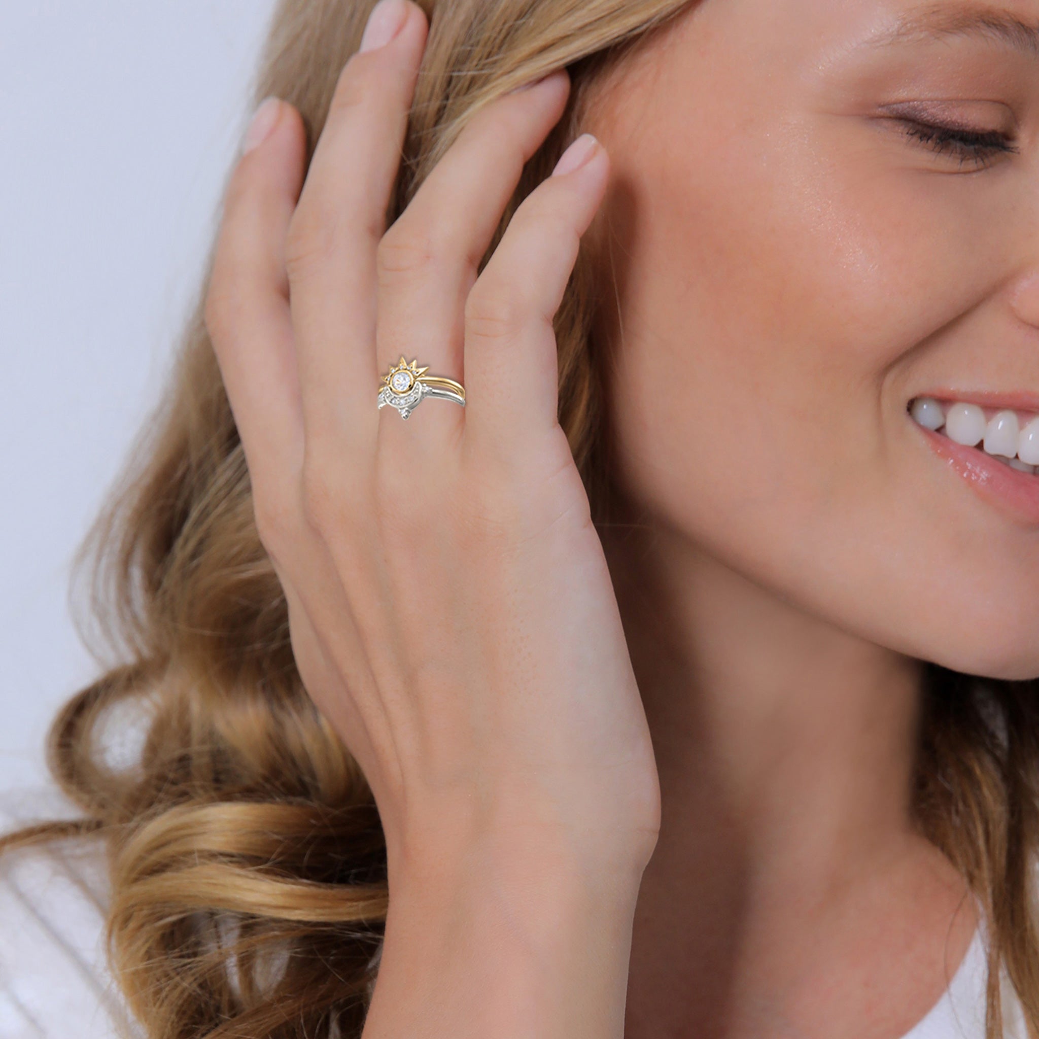 Zweifarbig - Elli | Ringset Astro | Zirkonia (Weiß) | 925 Sterling Silber vergoldet
