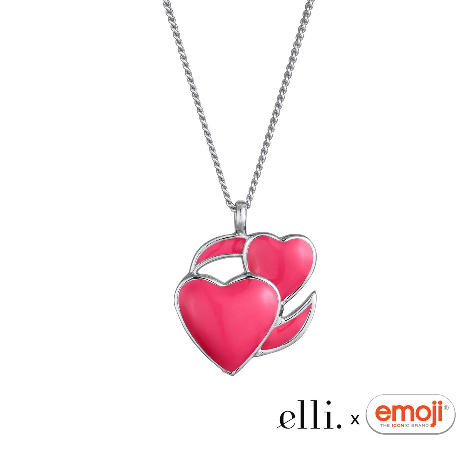 Silber - Elli | Halskette Herzen Emoji | Emaille (Pink) | 925 Sterling Silber