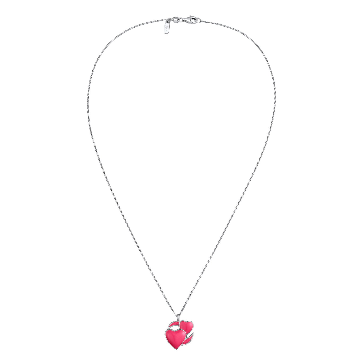 Silber - Elli | Halskette Herzen Emoji | Emaille (Pink) | 925 Sterling Silber