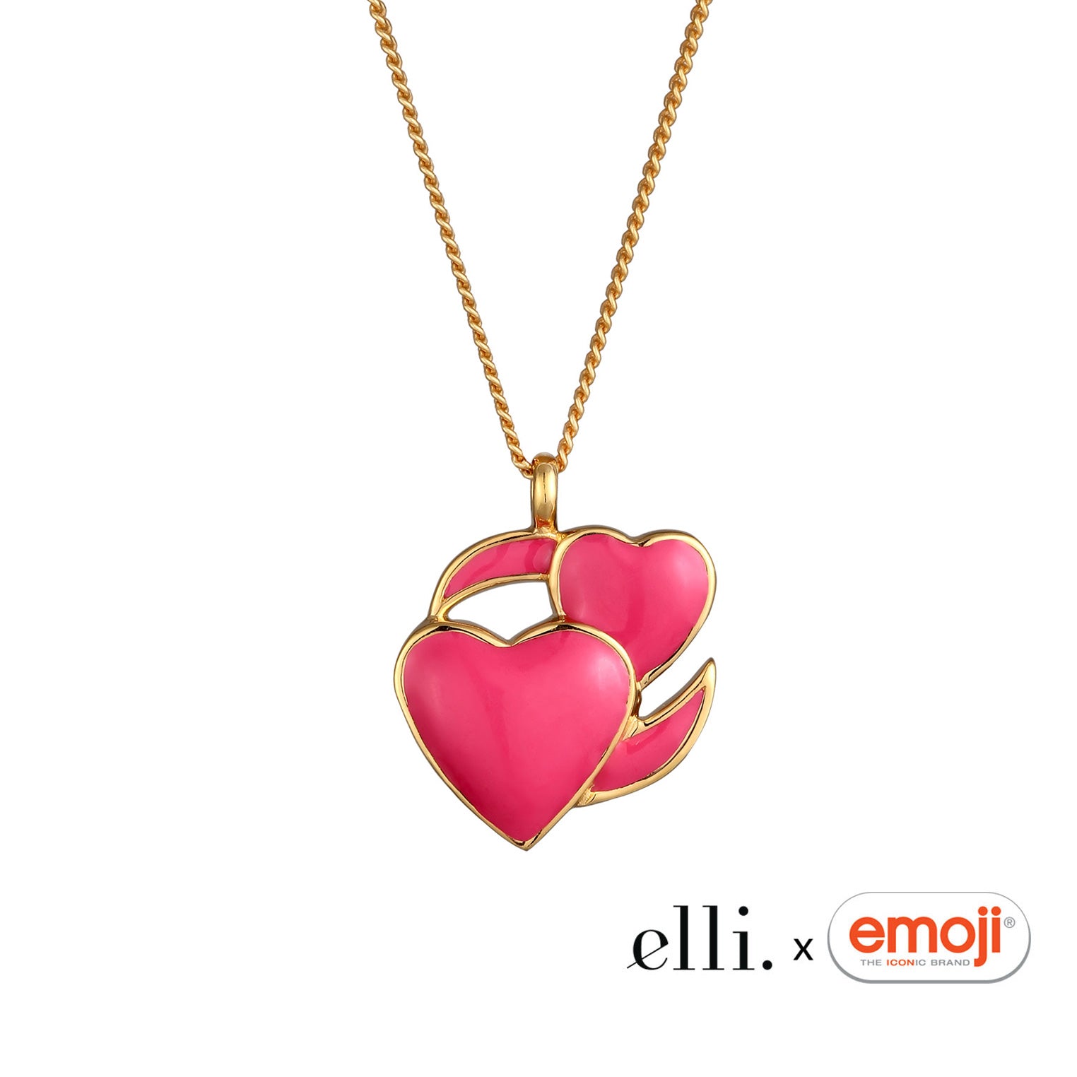 Gold - Elli | Halskette Herzen Emoji | Emaille (Pink) | 925 Sterling Silber vergoldet