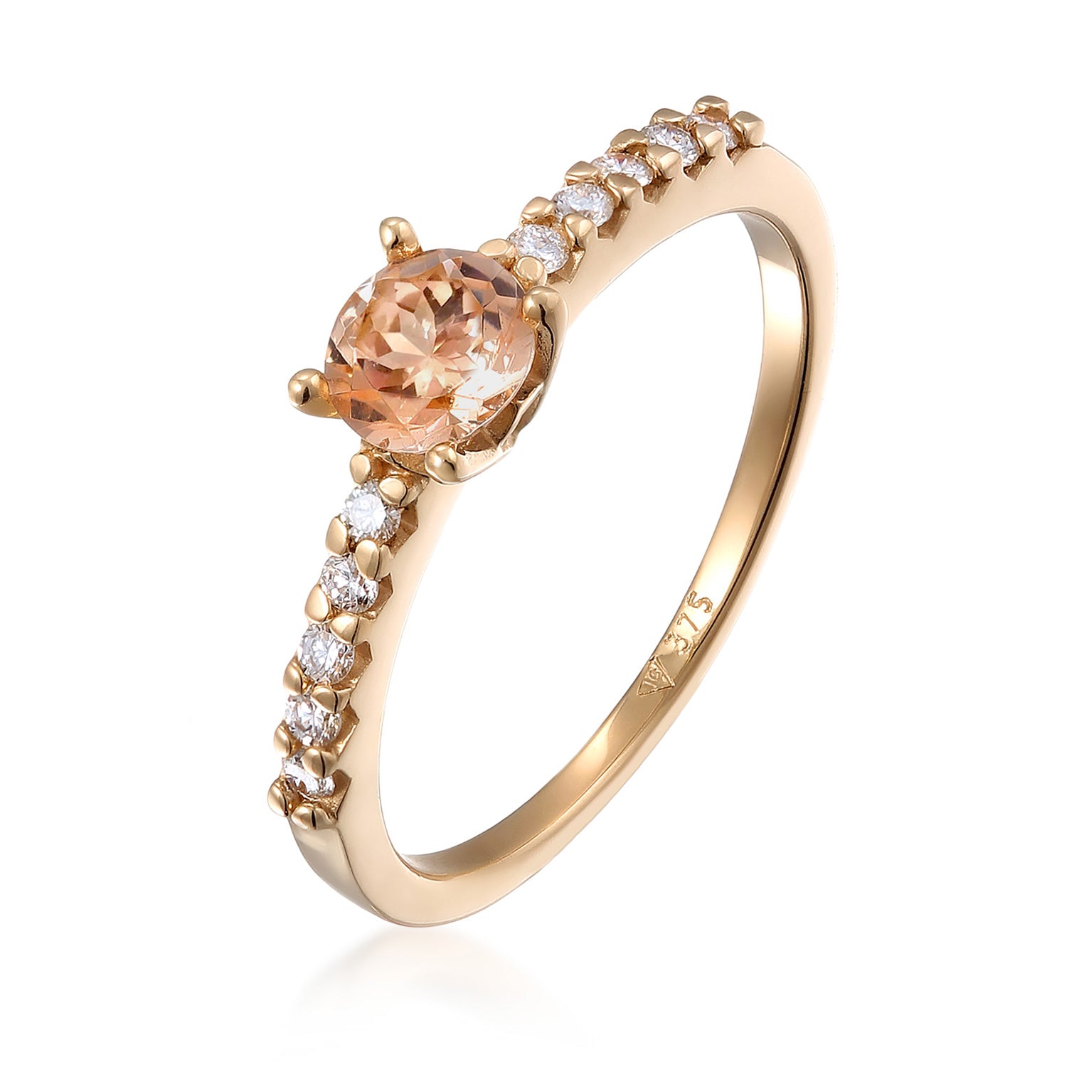 Gold - Elli DIAMONDS | Verlobungsring |  Morganit (Pfirsich), Diamanten (0.04 ct) | 375 Gelbgold