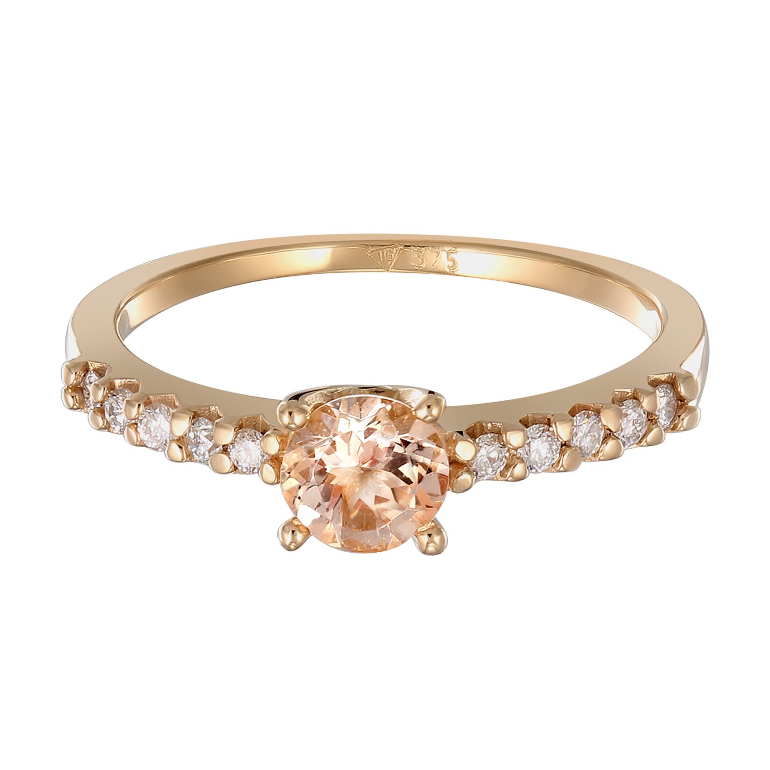 Gold - Elli DIAMONDS | Verlobungsring |  Morganit (Pfirsich), Diamanten (0.04 ct) | 375 Gelbgold