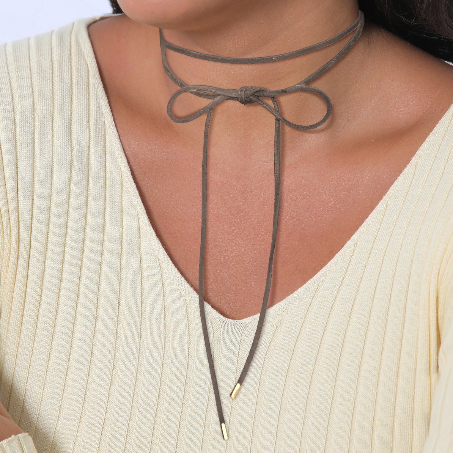 Grau - Elli | Choker Schleife | Synth. Leder (Grau) | 925 Sterling Silber vergoldet