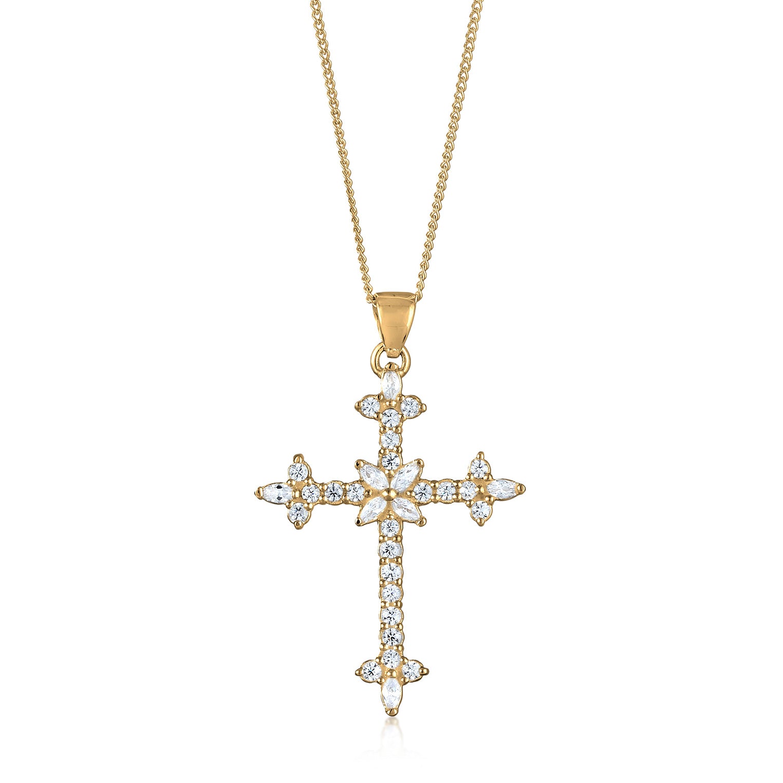 Gold - Elli | Halskette Kreuz | Zirkonia (Weiß) | 925 Sterling Silber vergoldet