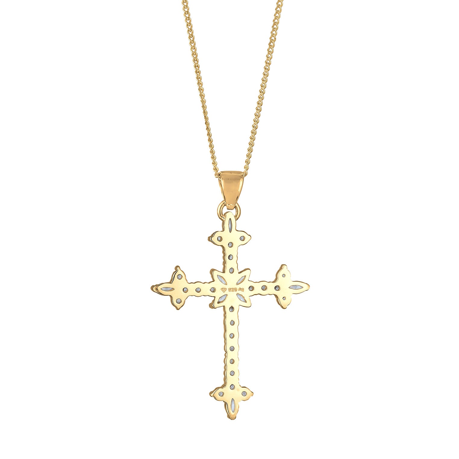 Gold - Elli | Halskette Kreuz | Zirkonia (Weiß) | 925 Sterling Silber vergoldet