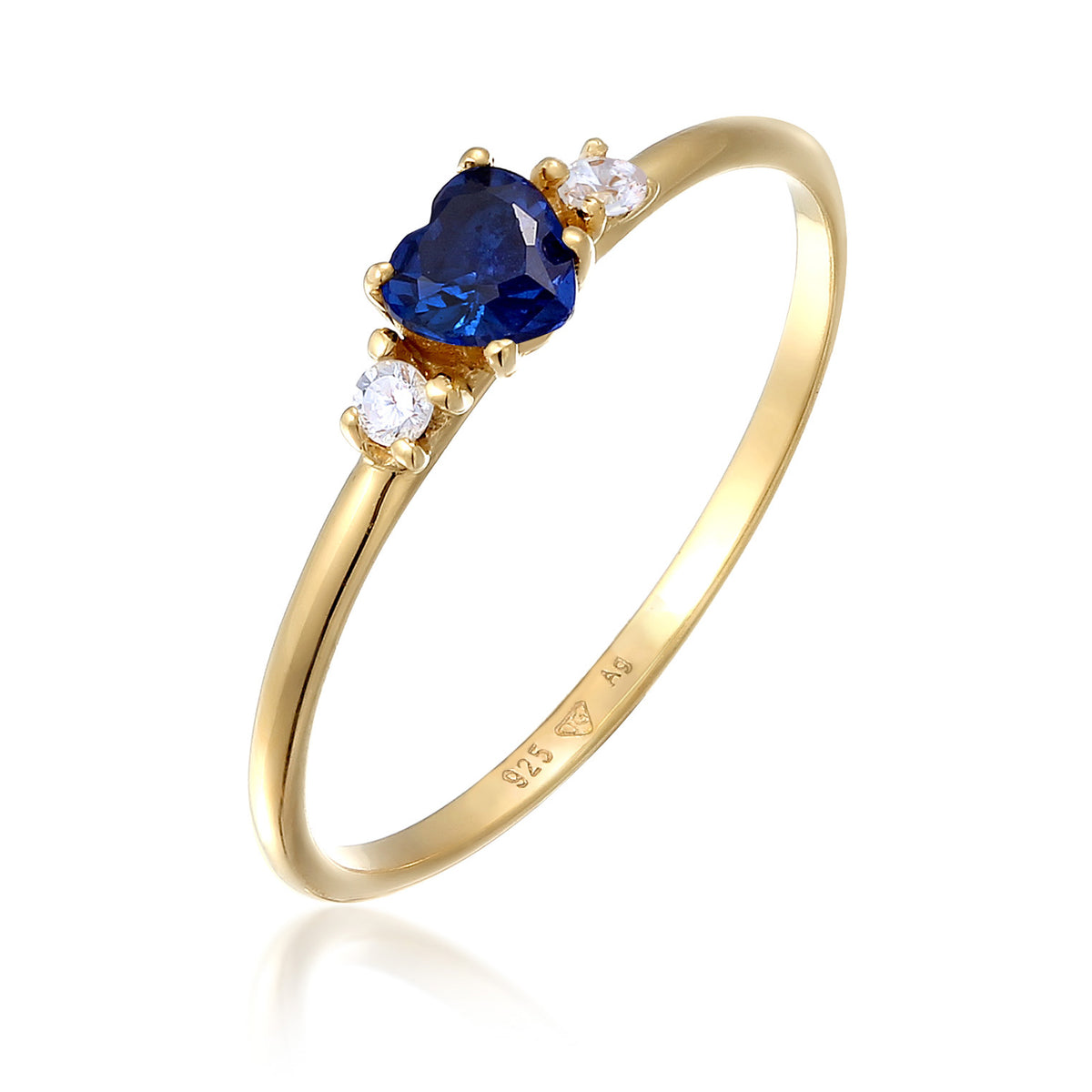 Blau - Elli | Verlobungsring Herz | Zirkonia (Blau) | 925 Sterling Silber vergoldet