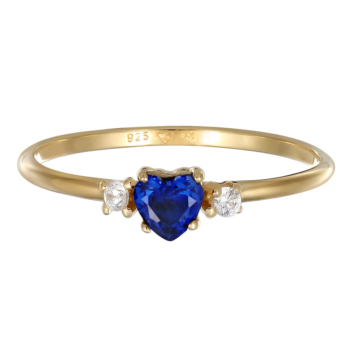 Blau - Elli | Verlobungsring Herz | Zirkonia (Blau) | 925 Sterling Silber vergoldet