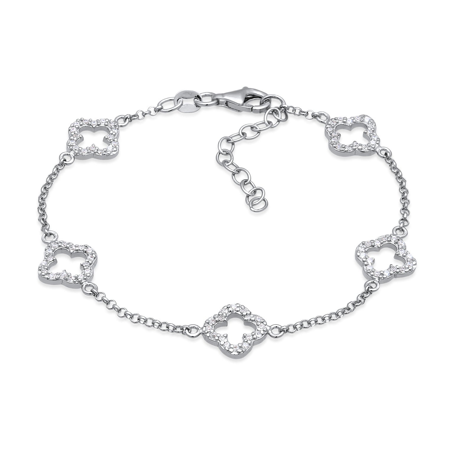 Silber - Elli | Armband Kleeblatt | Zirkonia (Weiß) | 925er Sterling Silber