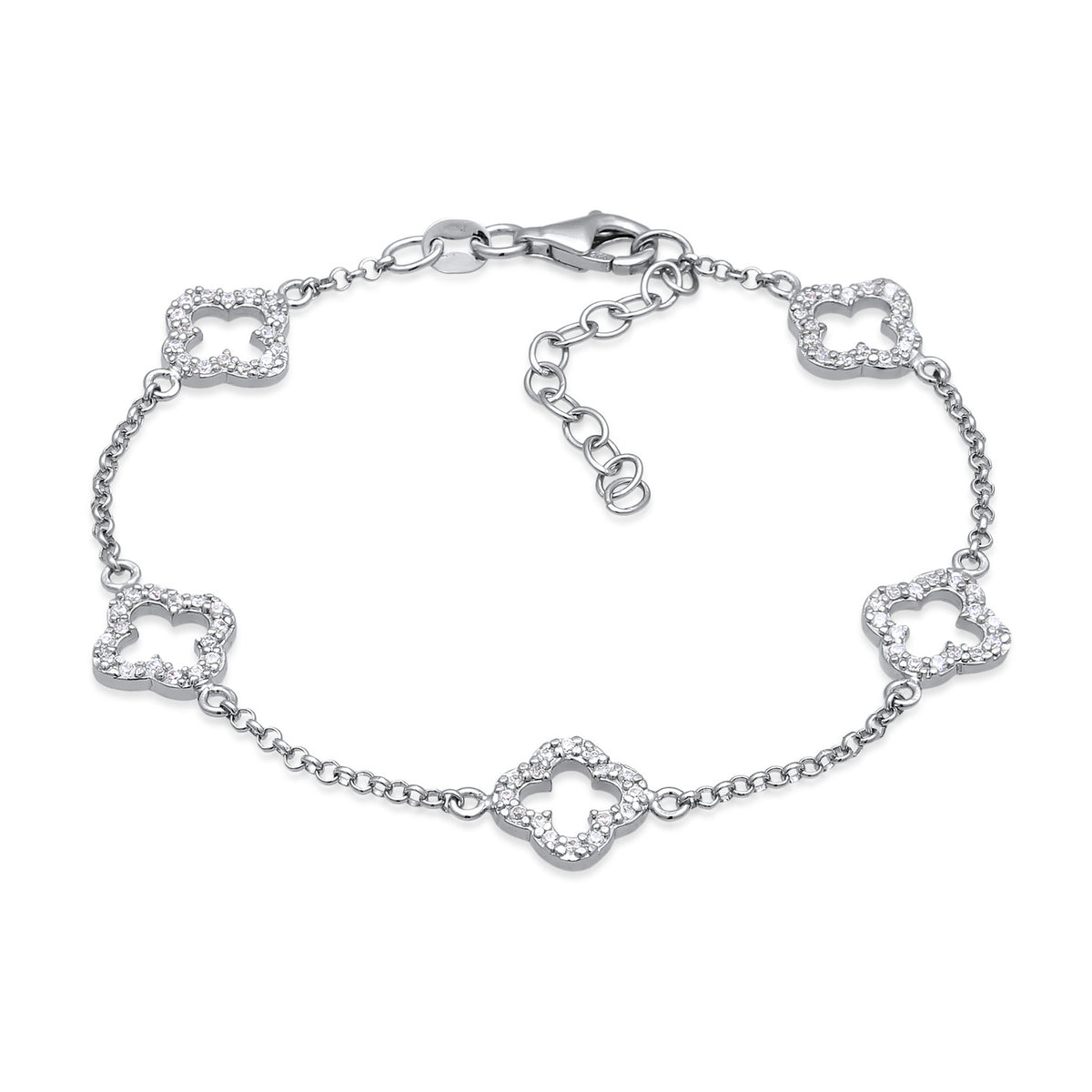 Silber - Elli | Armband Kleeblatt | Zirkonia (Weiß) | 925er Sterling Silber