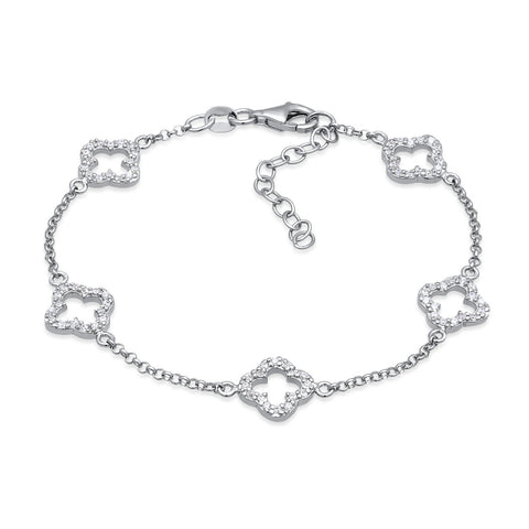 Silber - Elli | Armband Kleeblatt | Zirkonia (Weiß) | 925er Sterling Silber