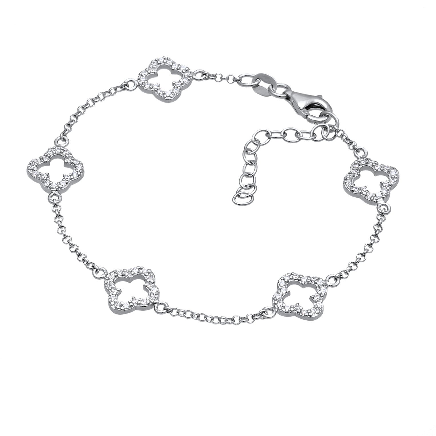 Silber - Elli | Armband Kleeblatt | Zirkonia (Weiß) | 925er Sterling Silber