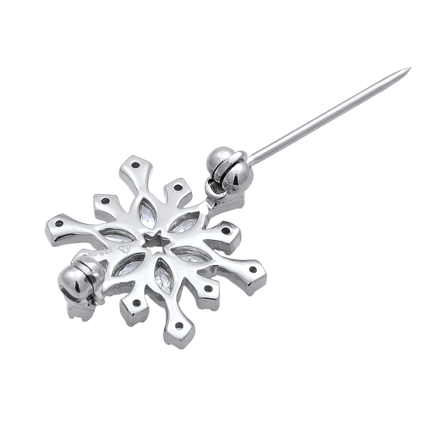 Silber - Elli | Brosche Schneeflocke | Zirkonia (Weiß) | 925 Sterling Silber