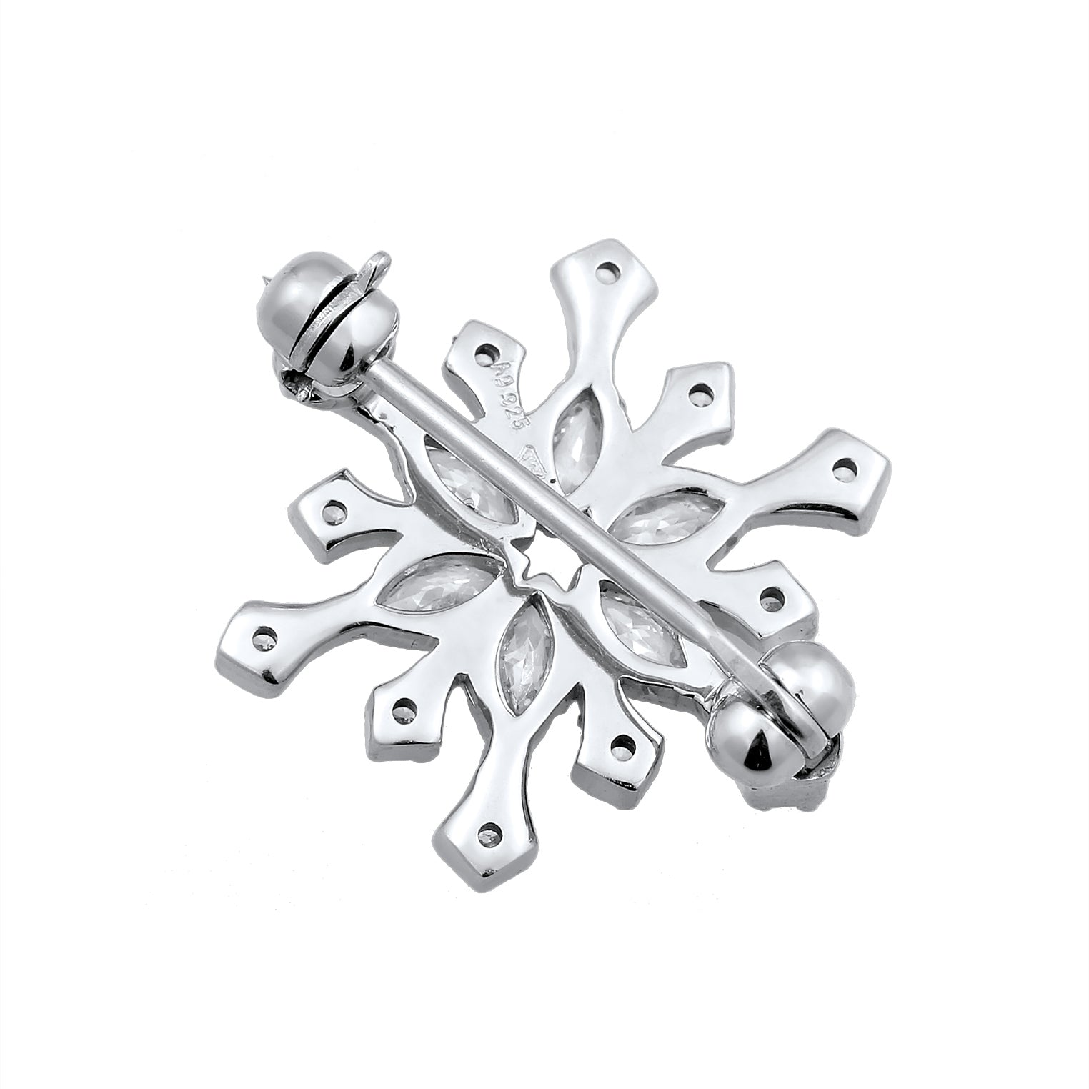 Silber - Elli | Brosche Schneeflocke | Zirkonia (Weiß) | 925 Sterling Silber