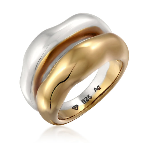 Zweifarbig - Elli PREMIUM | Ring Bicolor | Organic | 925 Sterling Silber vergoldet