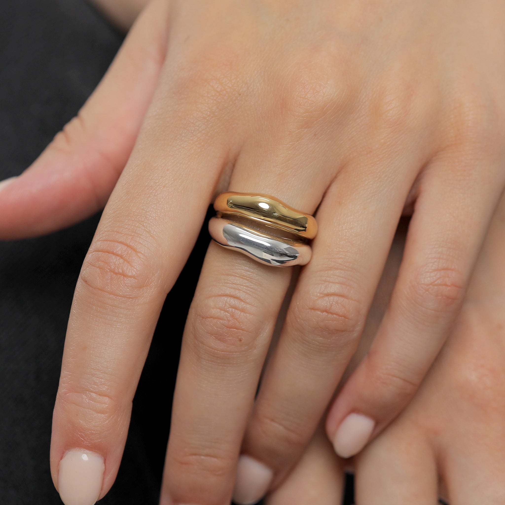 Zweifarbig - Elli PREMIUM | Ring Bicolor | Organic | 925 Sterling Silber vergoldet