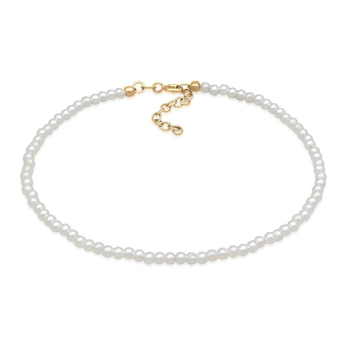 Gold - Elli | Fußkettchen Basic | Synth. Perlen | 925er Sterling Silber vergoldet