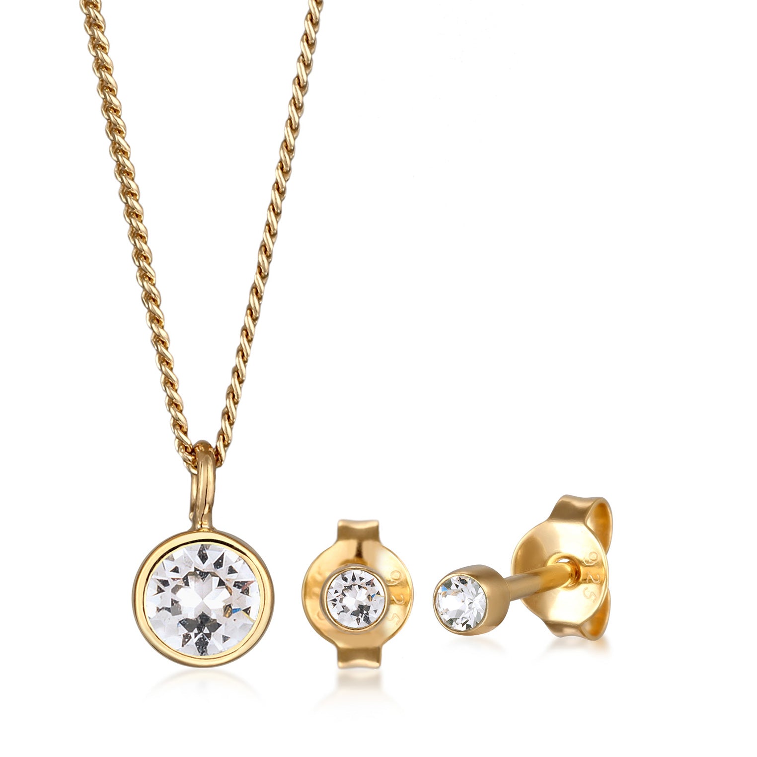 Gold - Elli | Schmuckset Solitär | Mit Kristallen von Swarovski® (Weiß) | 925 Sterling Silber vergoldet