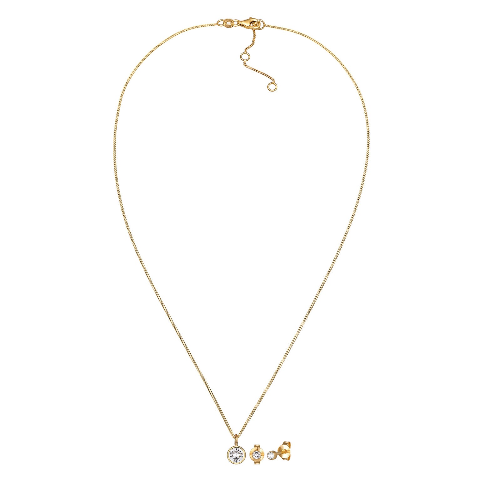 Gold - Elli | Schmuckset Solitär | Mit Kristallen von Swarovski® (Weiß) | 925 Sterling Silber vergoldet