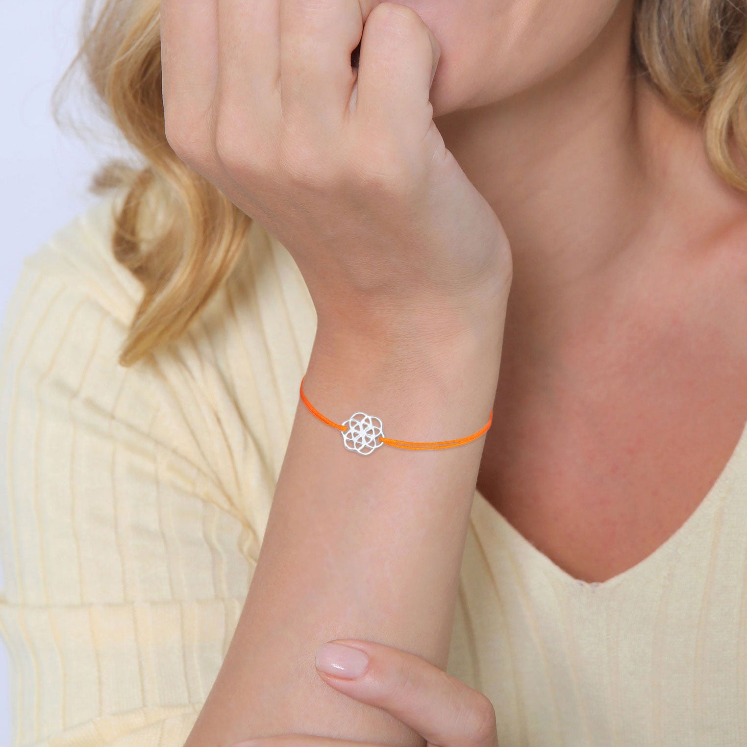 Orange - Nenalina | Armband Blume des Lebens | Nylon (Orange) | 925 Sterling Silber