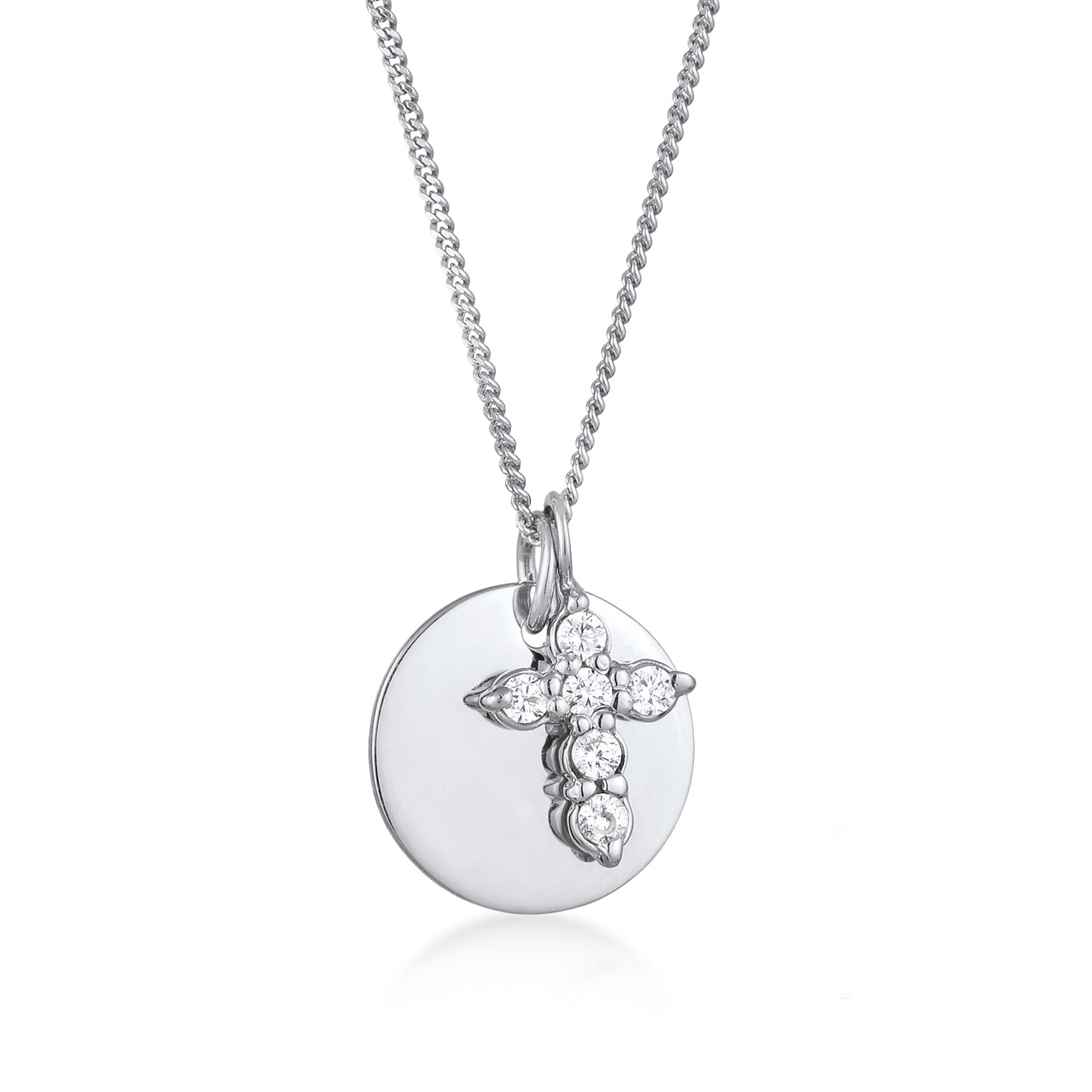 Silber - Elli | Halskette Plättchen Kreuz | Zirkonia (Weiß) | 925 Sterling Silber