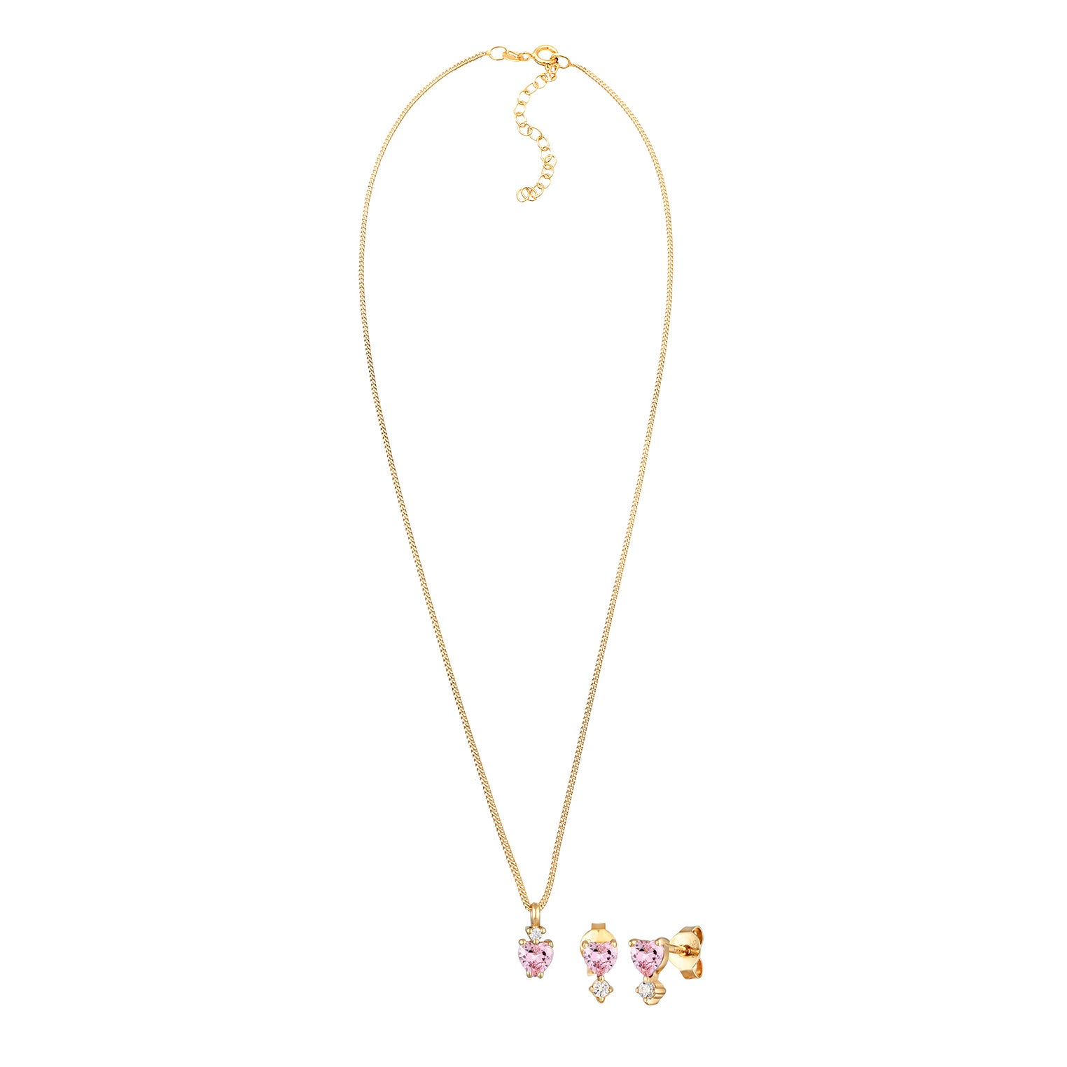 Pink - Elli | Schmuckset Herz | Zirkonia (Pink) | 925 Sterling Silber vergoldet