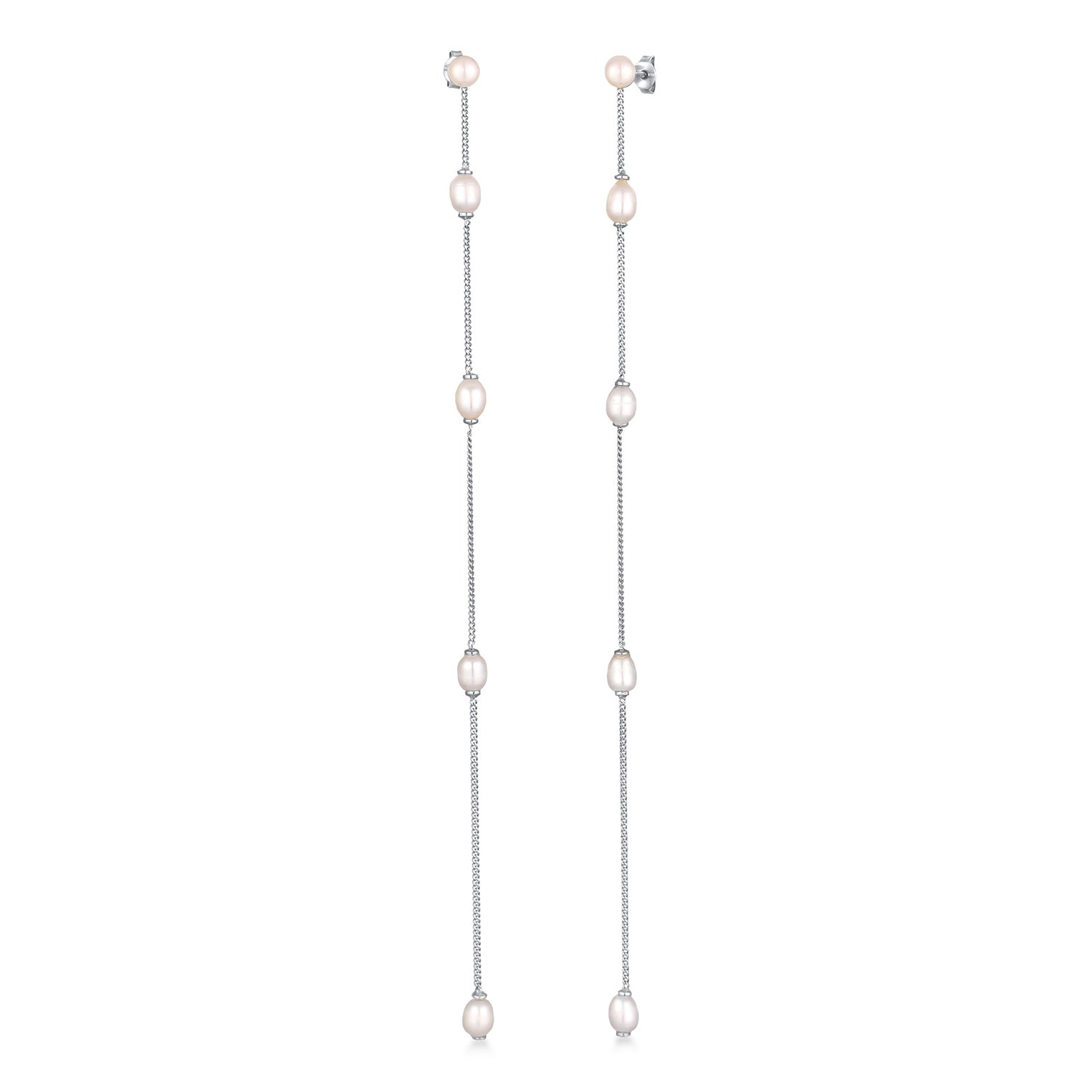 Silber - Elli PREMIUM | Ohrstecker Chain | Süßwasserzuchtperlen | 925 Sterling Silber