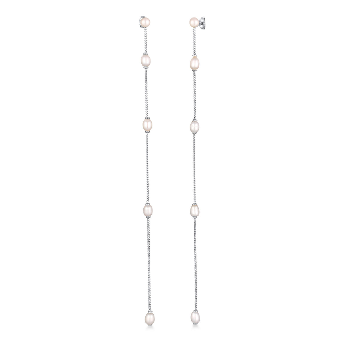Silber - Elli PREMIUM | Ohrstecker Chain | Süßwasserzuchtperlen | 925 Sterling Silber
