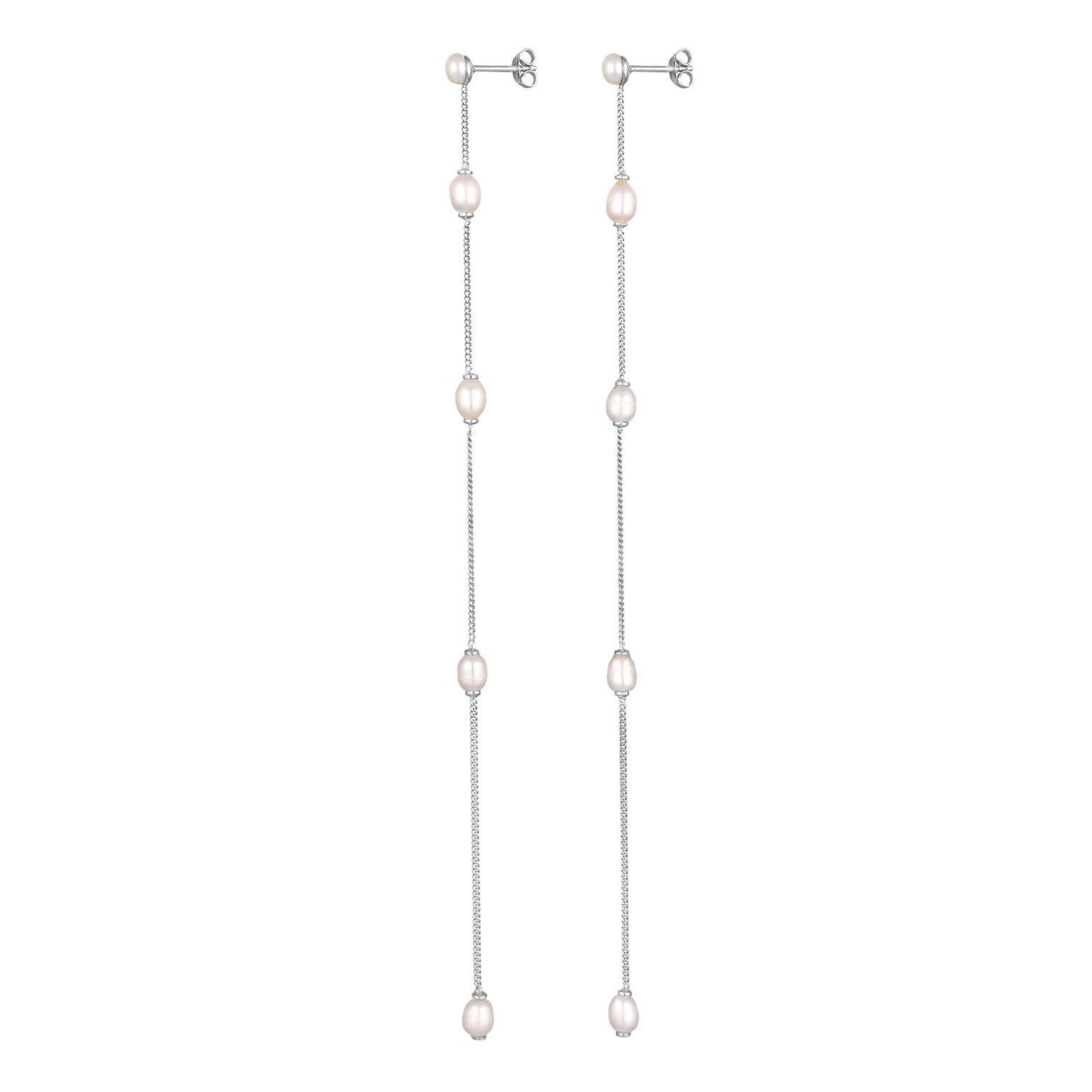 Silber - Elli PREMIUM | Ohrstecker Chain | Süßwasserzuchtperlen | 925 Sterling Silber