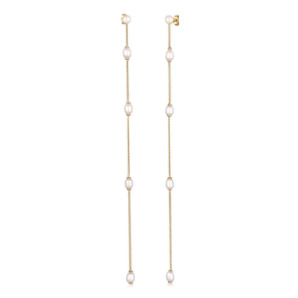 Gold - Elli PREMIUM | Ohrstecker Chain | Süßwasserzuchtperlen | 925 Sterling Silber vergoldet