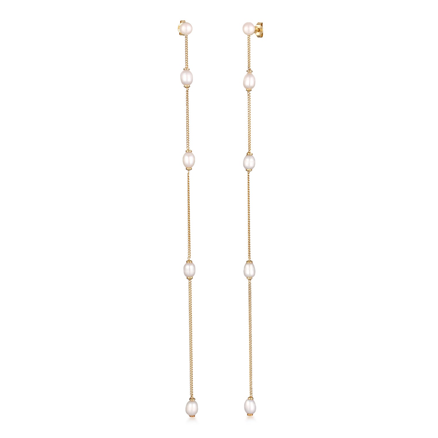 Gold - Elli PREMIUM | Ohrstecker Chain | Süßwasserzuchtperlen | 925 Sterling Silber vergoldet