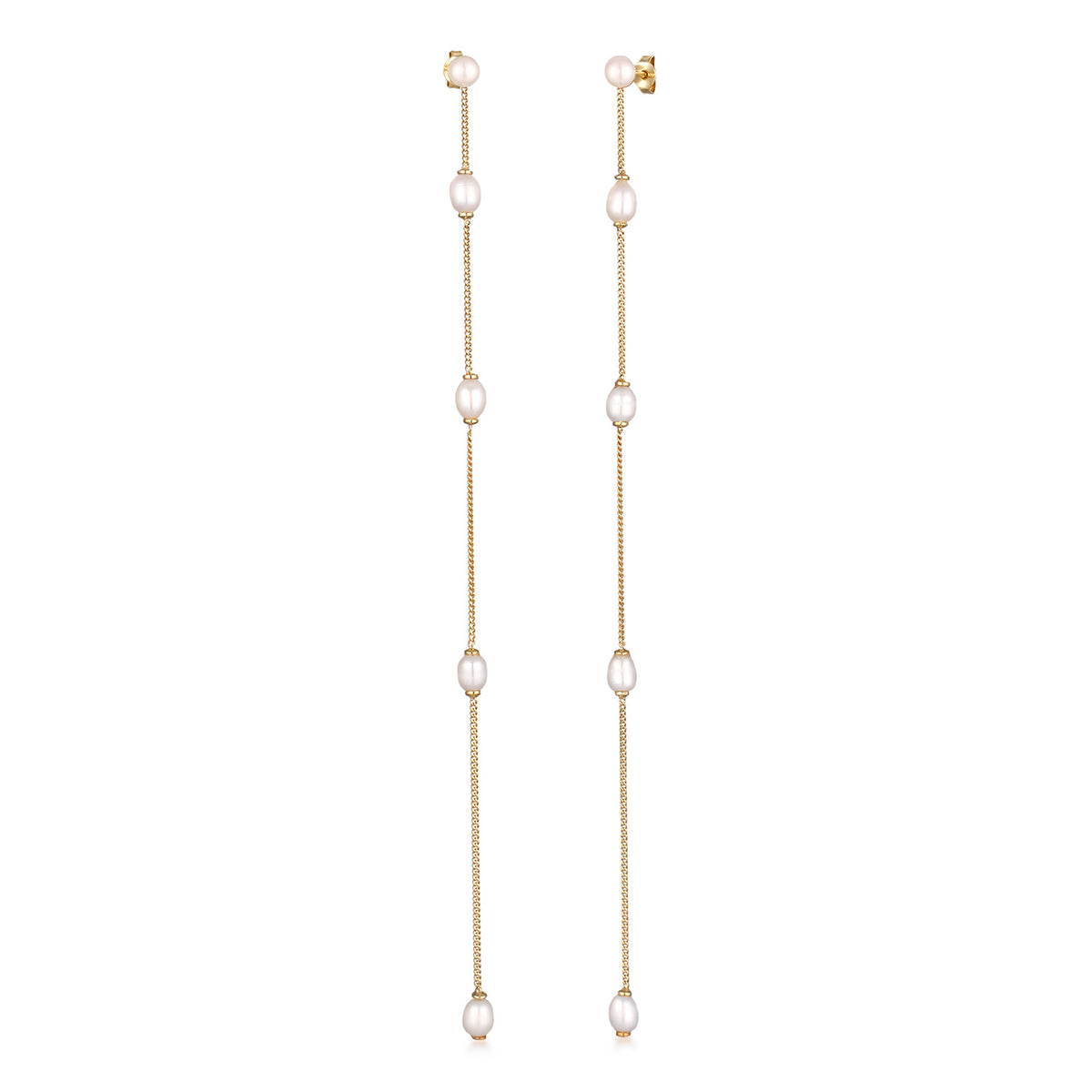 Gold - Elli PREMIUM | Ohrstecker Chain | Süßwasserzuchtperlen | 925 Sterling Silber vergoldet