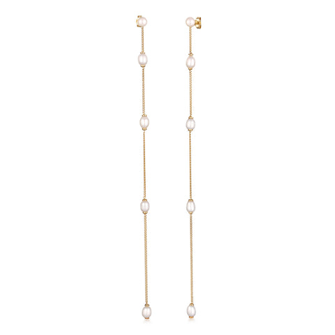 Gold - Elli PREMIUM | Ohrstecker Chain | Süßwasserzuchtperlen | 925 Sterling Silber vergoldet