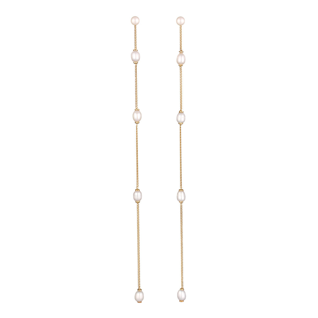 Gold - Elli PREMIUM | Ohrstecker Chain | Süßwasserzuchtperlen | 925 Sterling Silber vergoldet