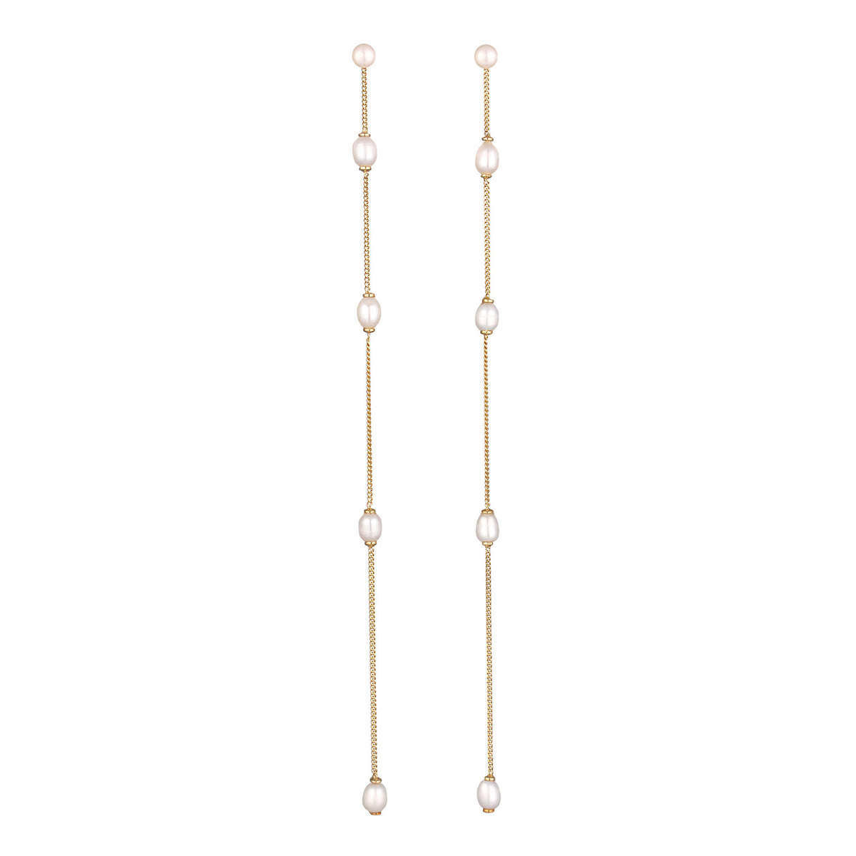 Gold - Elli PREMIUM | Ohrstecker Chain | Süßwasserzuchtperlen | 925 Sterling Silber vergoldet