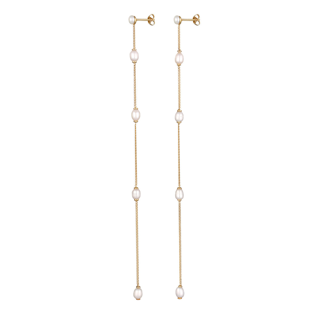 Gold - Elli PREMIUM | Ohrstecker Chain | Süßwasserzuchtperlen | 925 Sterling Silber vergoldet