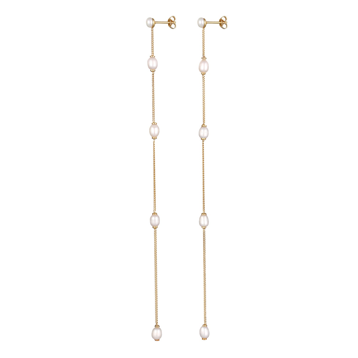 Gold - Elli PREMIUM | Ohrstecker Chain | Süßwasserzuchtperlen | 925 Sterling Silber vergoldet
